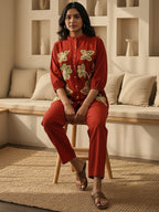 Cotton Embroidered Shirt With TrouserCo-Ords Set