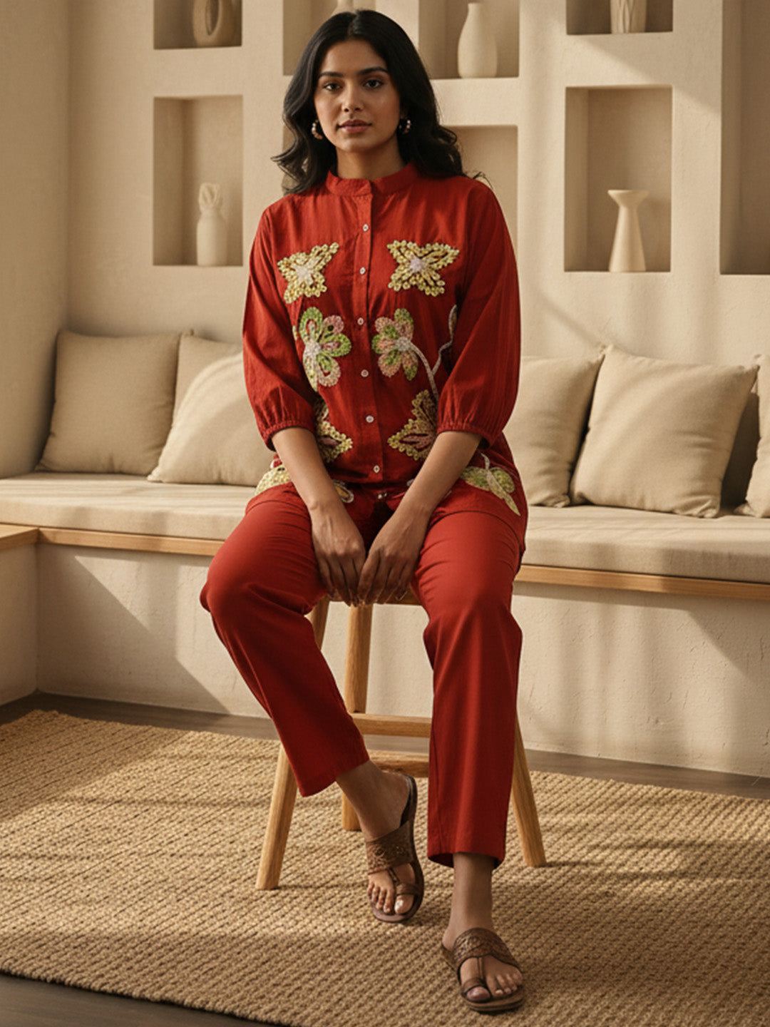 Cotton Embroidered Shirt With TrouserCo-Ords Set