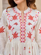 Off white Embroidered Fit And Flare Short Dress
