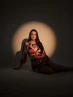 Satin Multi Abstract Side Cut Out Short Dress