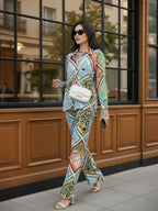 Multi Floral Satin Shirt With Darted Pants