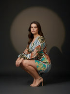 Satin Multi Floral Wrap Short Dress