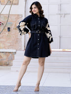 Cotton Floral Colourblocked Shirt Dress