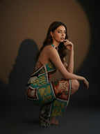 Multi Floral Satin Halter Neck Midi Dress