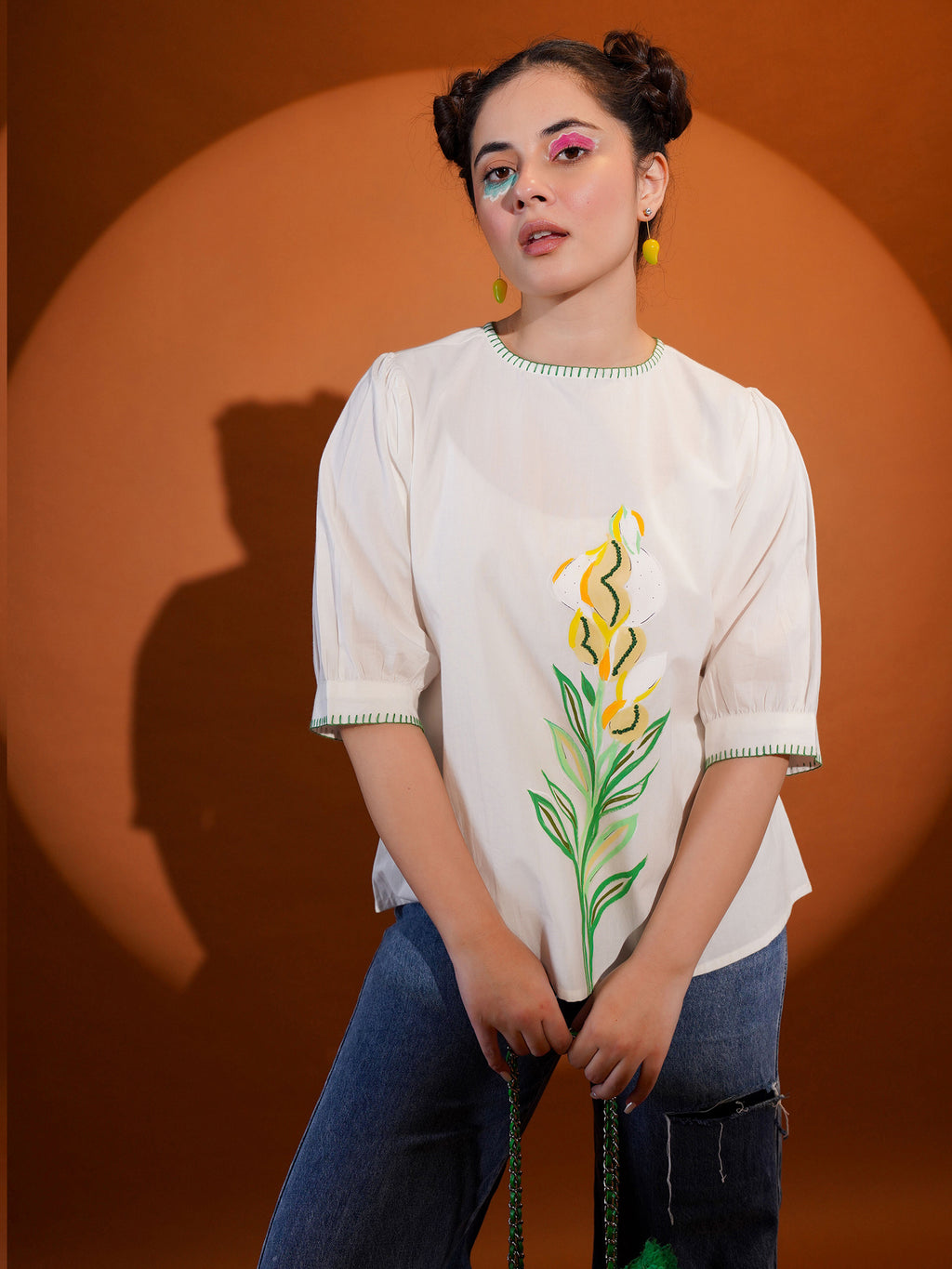 Cotton Colourblocked White Top