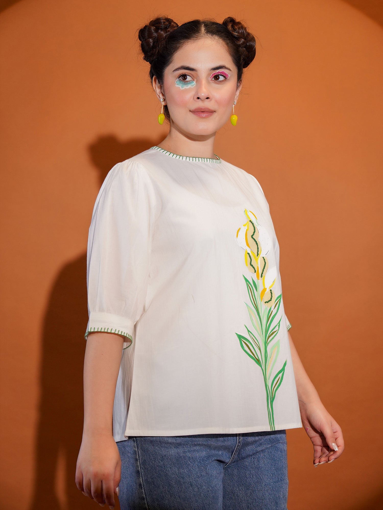 Cotton Colourblocked White Top