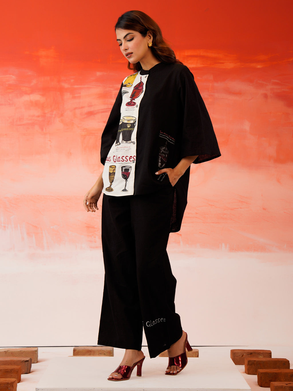 Cotton Hand Painted Shirt With Trouser Co-Ords Set