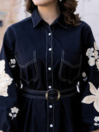 Cotton Floral Colourblocked Shirt Dress