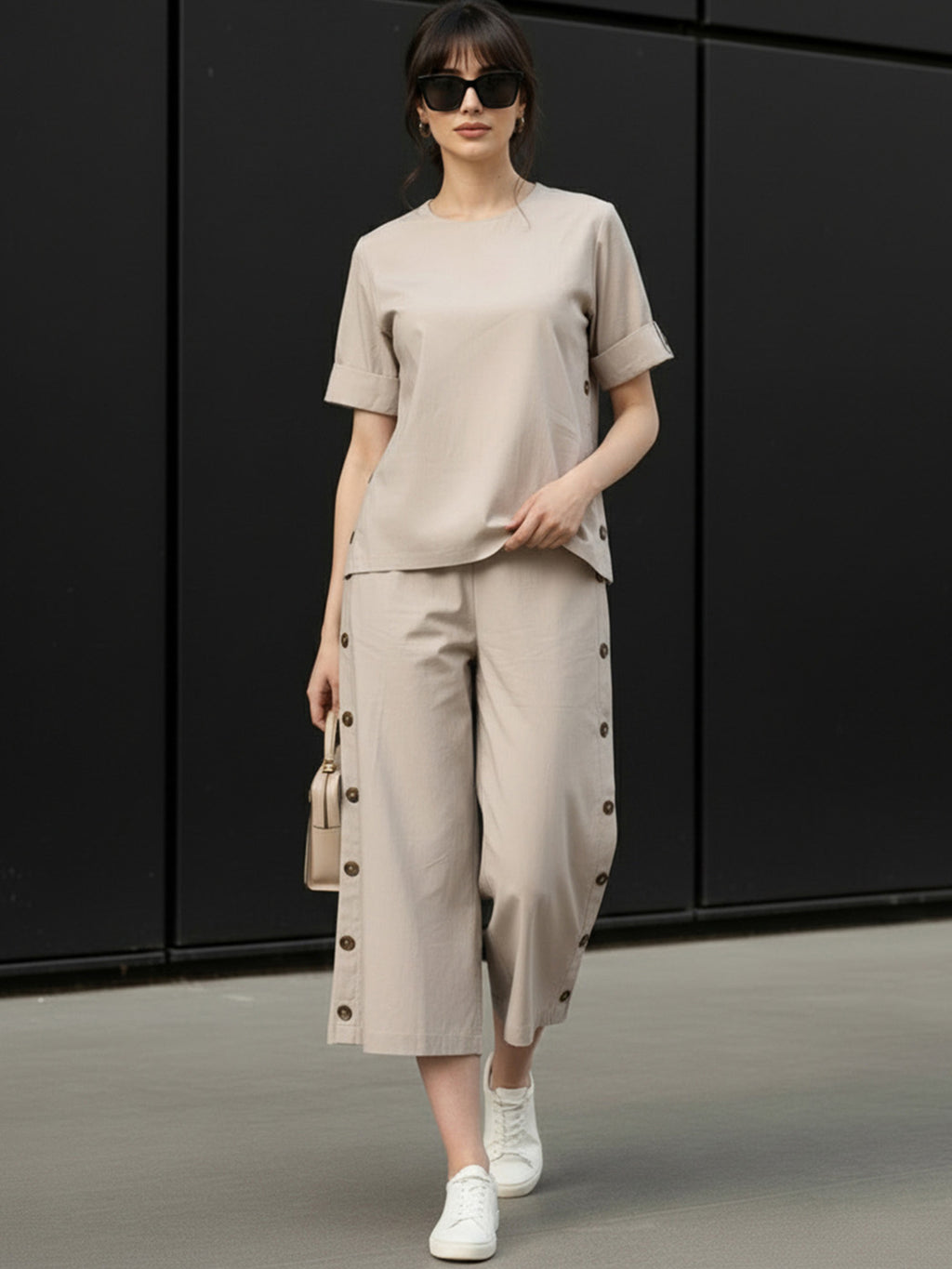 Zummer Cotton Solid Top & Palazzo Co-Ord Set