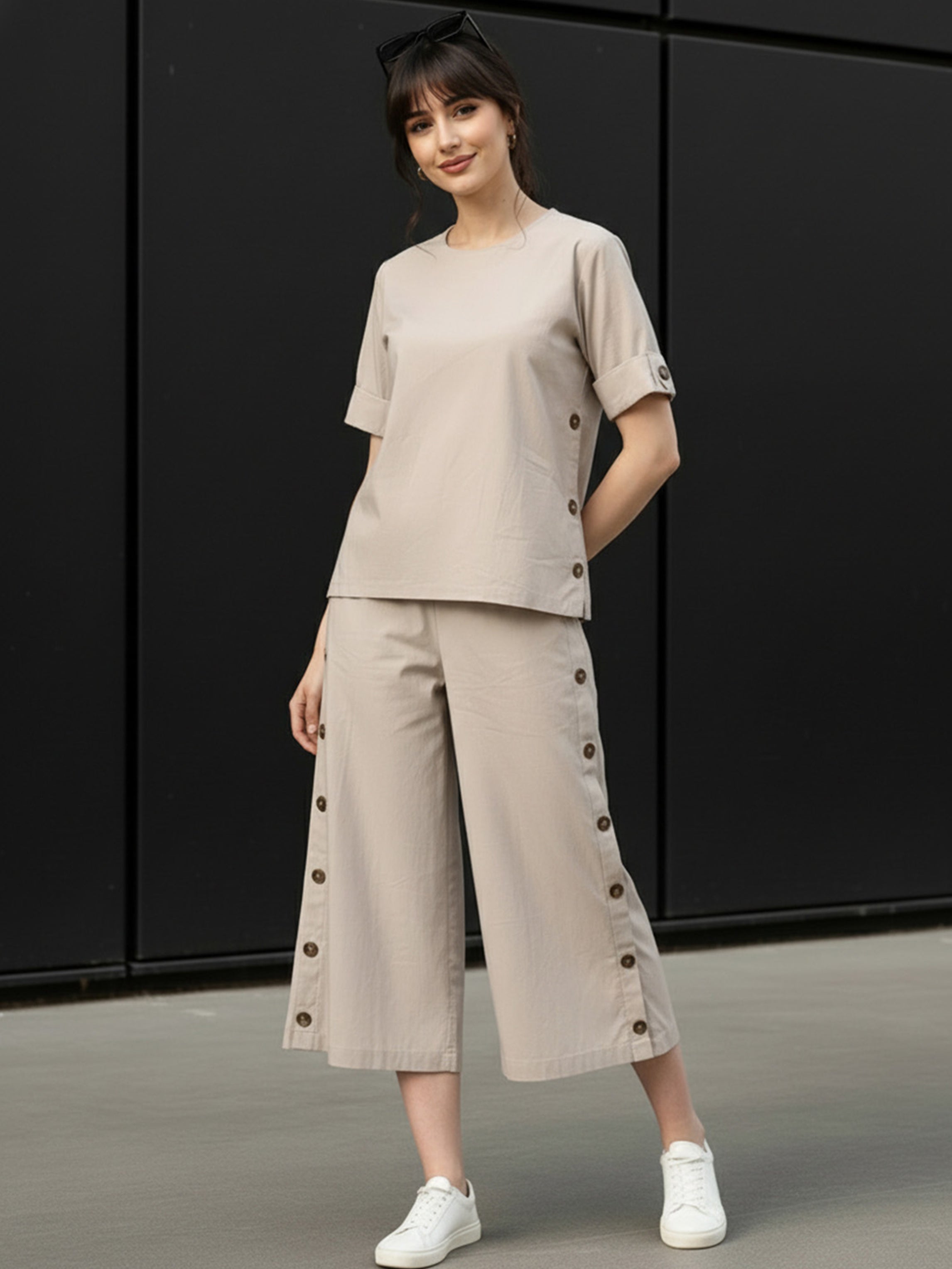 Zummer Cotton Solid Top & Palazzo Co-Ord Set
