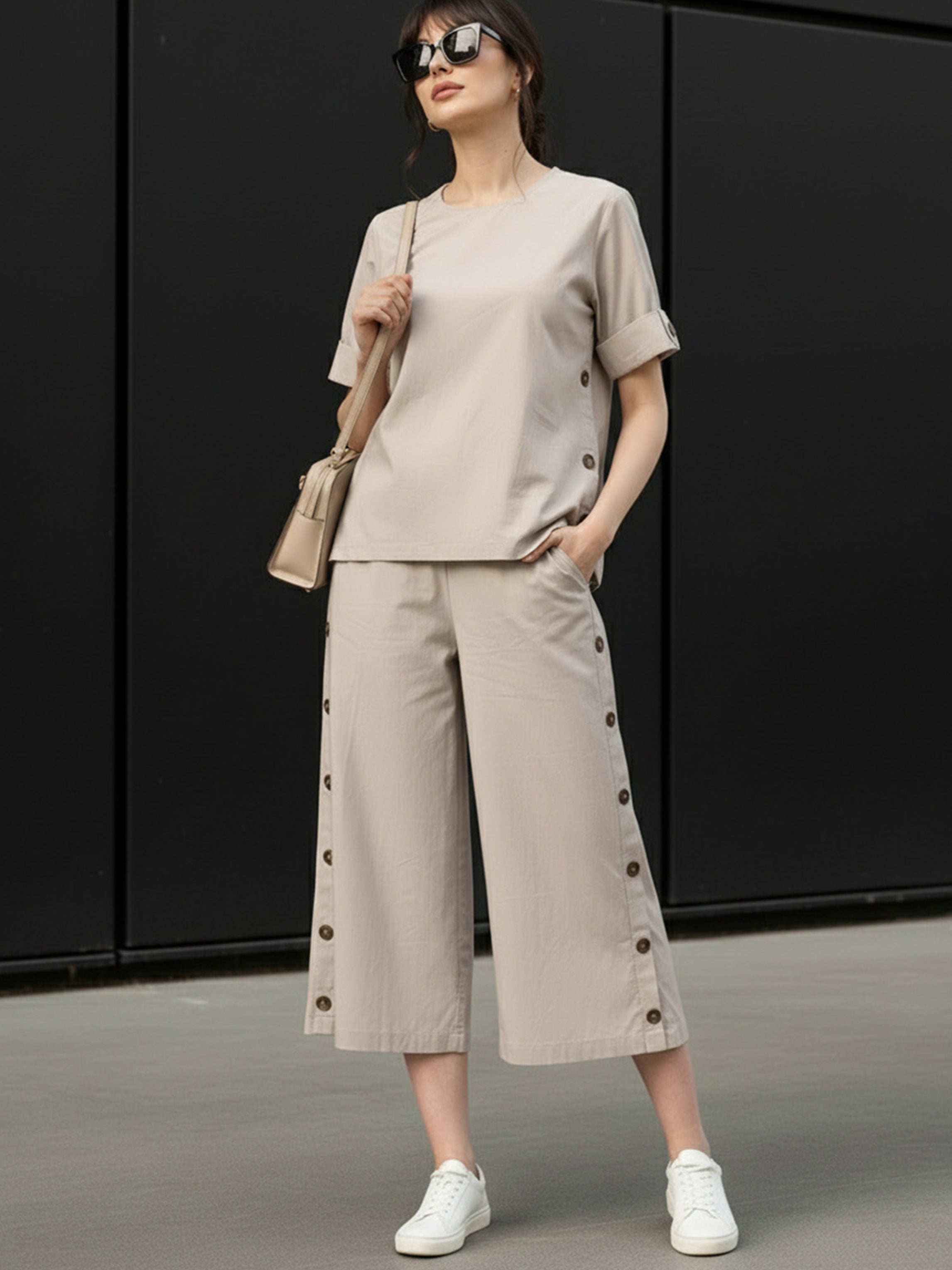 Zummer Cotton Solid Top & Palazzo Co-Ord Set