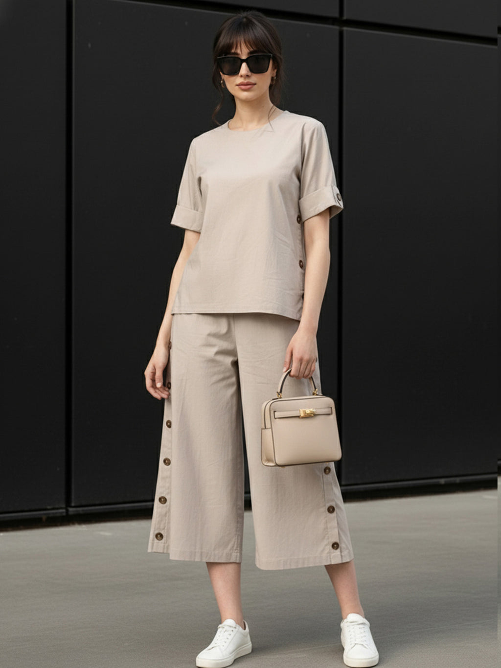 Zummer Cotton Solid Top & Palazzo Co-Ord Set