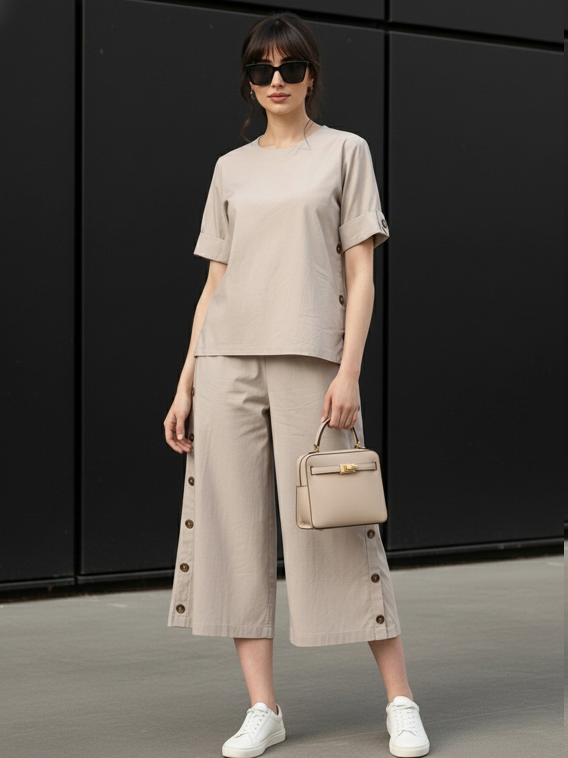 Zummer Cotton Solid Top & Palazzo Co-Ord Set
