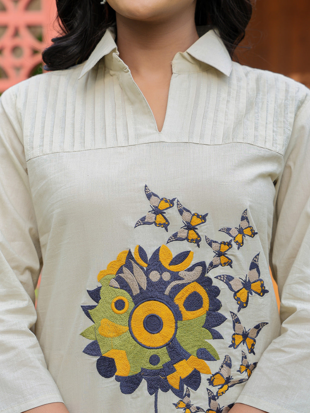 Cotton Embroidered Tunic With Trouser Co-Ords Set
