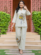 Cotton Embroidered Tunic With Trouser Co-Ords Set