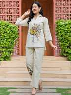 Cotton Embroidered Tunic With Trouser Co-Ords Set