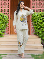 Cotton Embroidered Tunic With Trouser Co-Ords Set