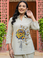Cotton Embroidered Tunic With Trouser Co-Ords Set