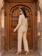 Zummer Women Beige Embroidered Pure Cotton Tunic & Trouser Co-Ord Set