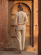 Zummer Women Beige Embroidered Pure Cotton Tunic & Trouser Co-Ord Set