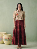 Zummer Women's Beige Embroidered Cotton Top & Skirt Co-Ord Set
