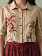Zummer Women's Beige Embroidered Cotton Top & Skirt Co-Ord Set