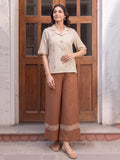 Zummer Women Beige Embroidered Pure Cotton Shirt & Palazzo Co-Ord Set