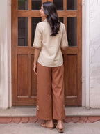 Zummer Women Beige Embroidered Pure Cotton Shirt & Palazzo Co-Ord Set
