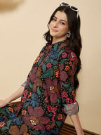 Black Floral Poplin Shirt With Lounge Pants