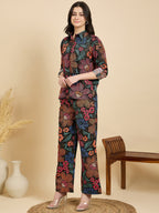 Black Floral Poplin Shirt With Lounge Pants