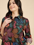 Black Floral Poplin Shirt With Lounge Pants