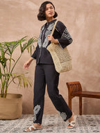 Black Floral Embroidered Shirt & Trouser Co-Ord Set