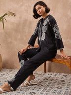 Black Floral Embroidered Shirt & Trouser Co-Ord Set