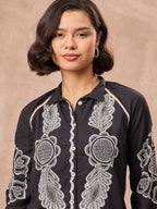 Black Floral Embroidered Shirt & Trouser Co-Ord Set