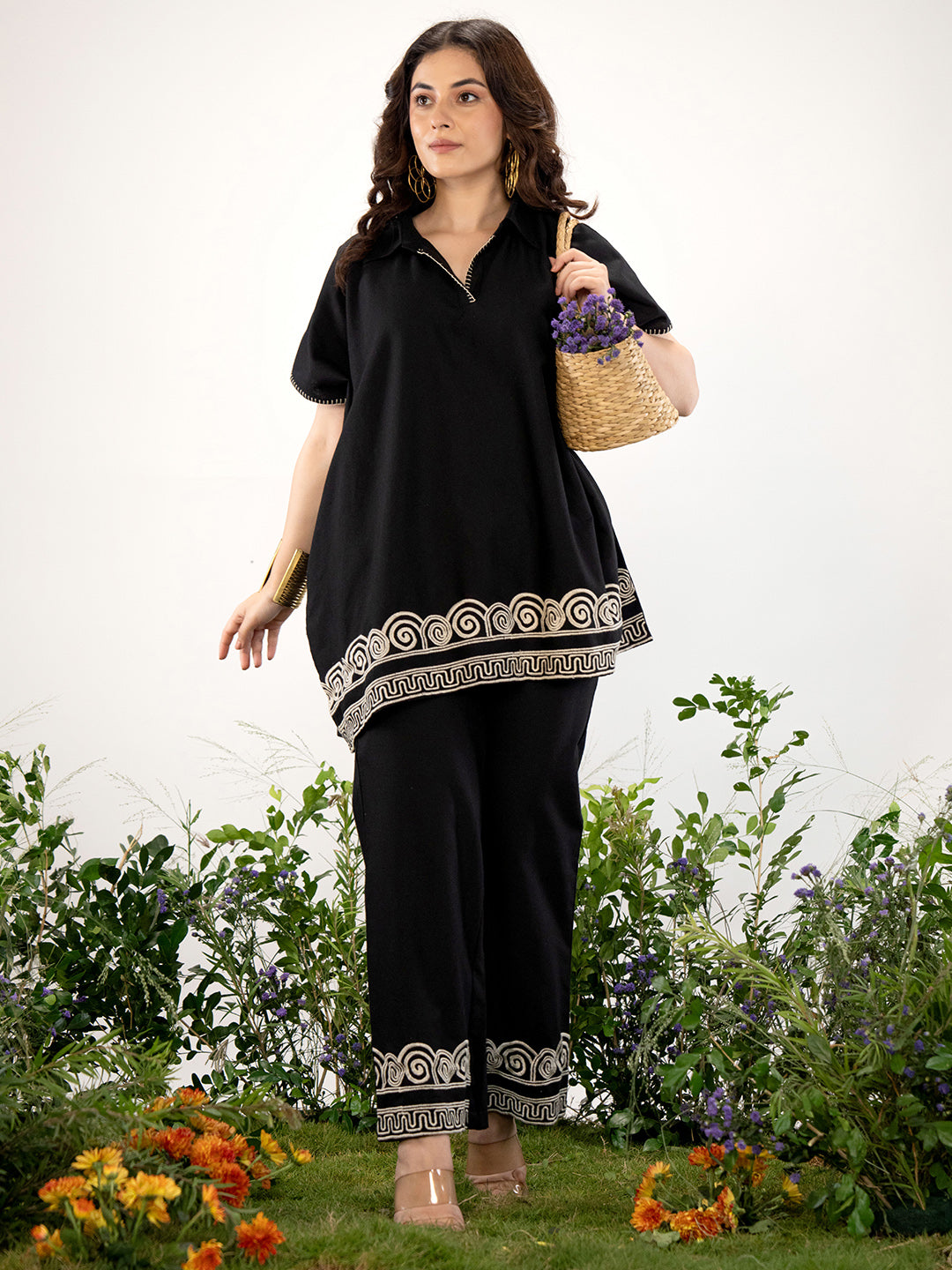 Black Printed Tunic & Palazzo Co-Ord Set