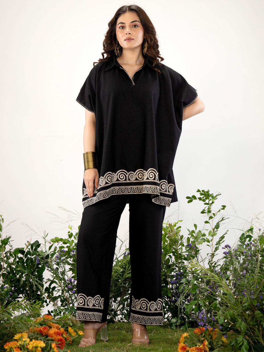 Black Embroidered Tunic With Palazzo Co-Ords Set