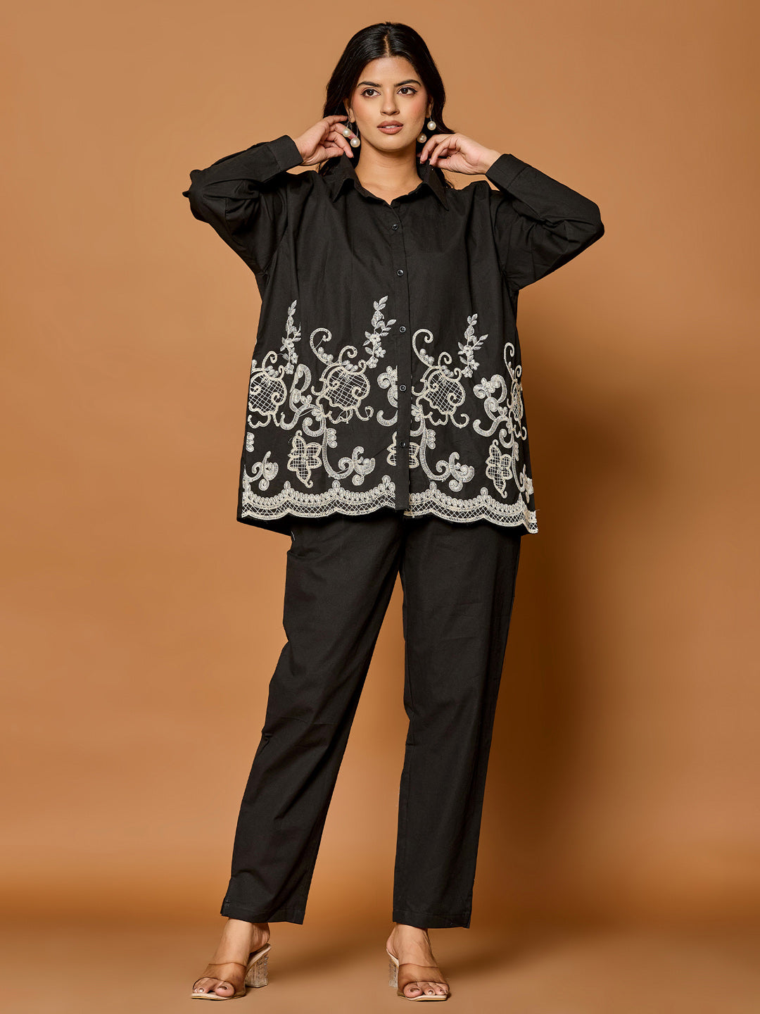 Cotton Embroidered Shirt With Trouser Co-Ords Set