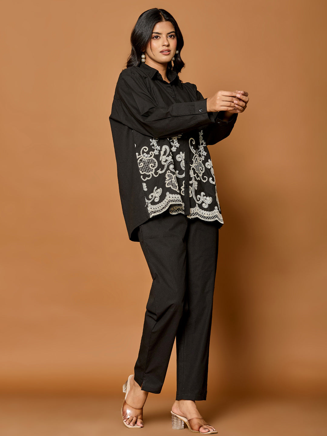 Cotton Embroidered Shirt With Trouser Co-Ords Set