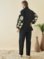Black Embroidered Collar Shirt With Trousers Co-Ords