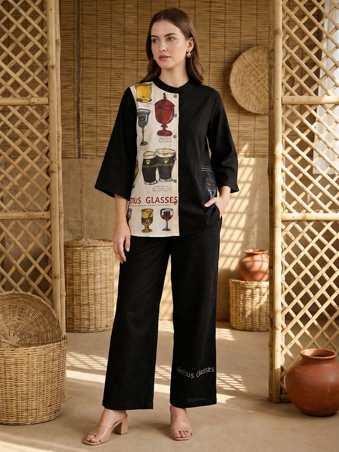 Cotton Hand Painted Shirt With Trouser Co-Ords Set