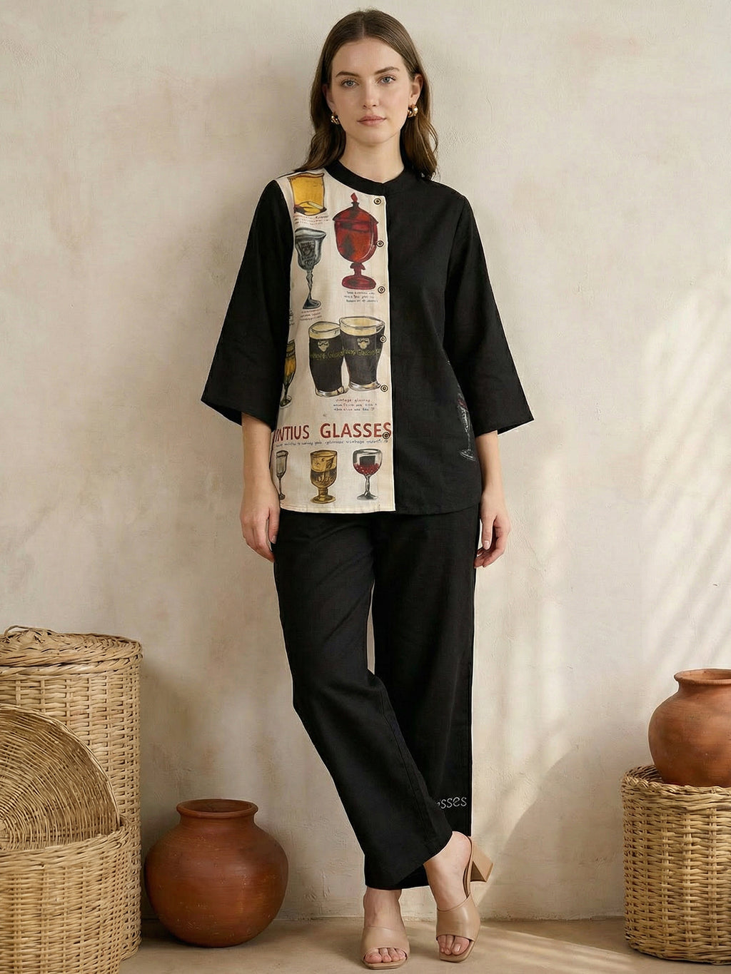 Cotton Hand Painted Shirt With Trouser Co-Ords Set