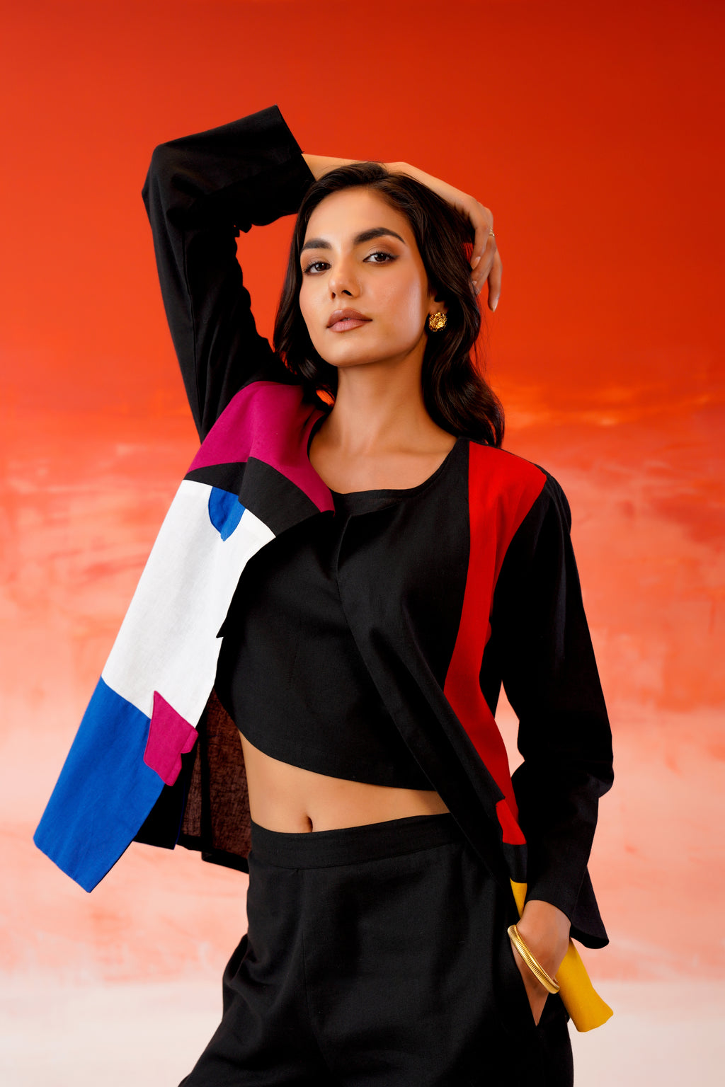 Zummer Black Colorblock Co-Ord Set with Jacket
