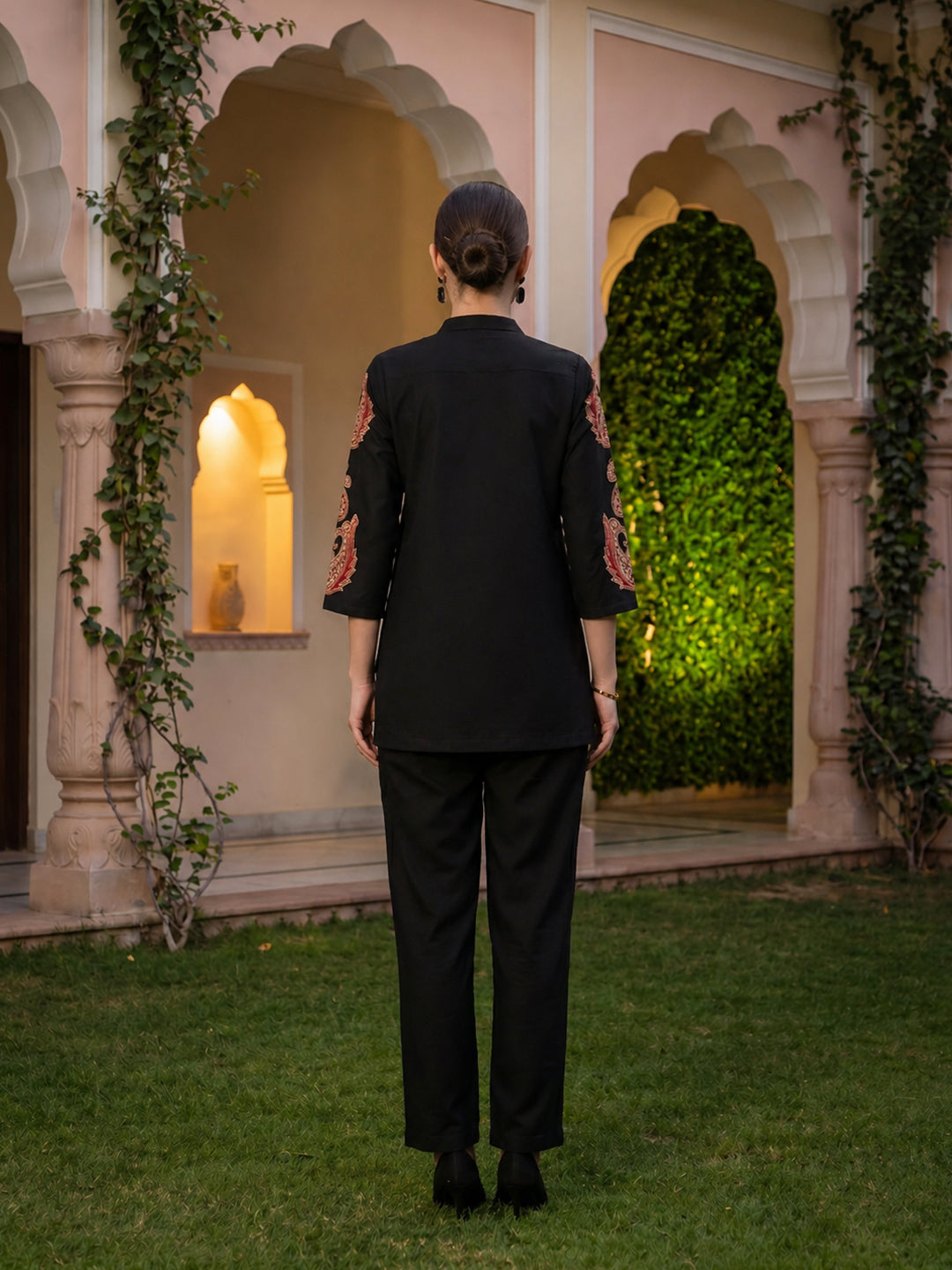 Zummer Embroidered Co-ord Set – Black Shirt & Trousers