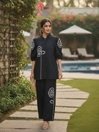 Zummer Black Embroidered Cotton Co-Ord Set for Women