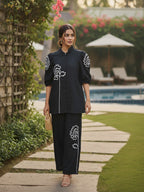 Zummer Black Embroidered Cotton Co-Ord Set for Women