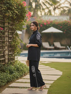 Zummer Black Embroidered Cotton Co-Ord Set for Women
