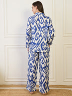 Blue Cotton Ikkat Print Shirt With Trouser Co-Ords Set
