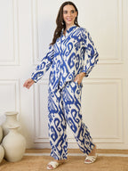 Blue Cotton Ikkat Print Shirt With Trouser Co-Ords Set