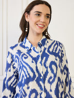 Blue Cotton Ikkat Print Shirt With Trouser Co-Ords Set