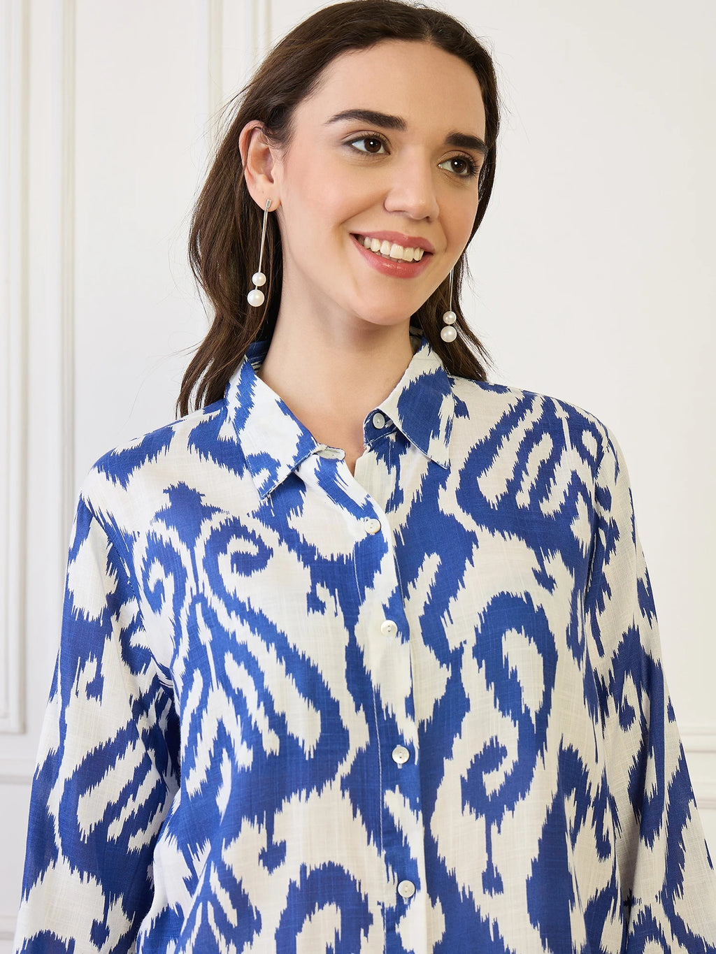 Blue Ikkat Printed Shirt & Trouser Co-Ord Set